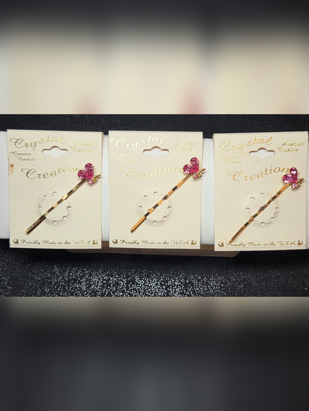 Vintage Pink Austrian Crystal Butterfly Bobby Pin - Set Of 3